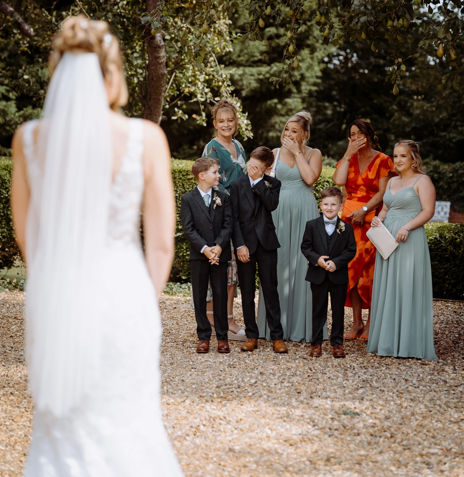 children seeing mum first look beautiful documentary style wedding