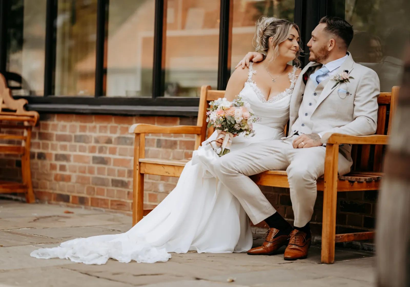 Bride and groom first look before the ceremony in Cambridgeshire