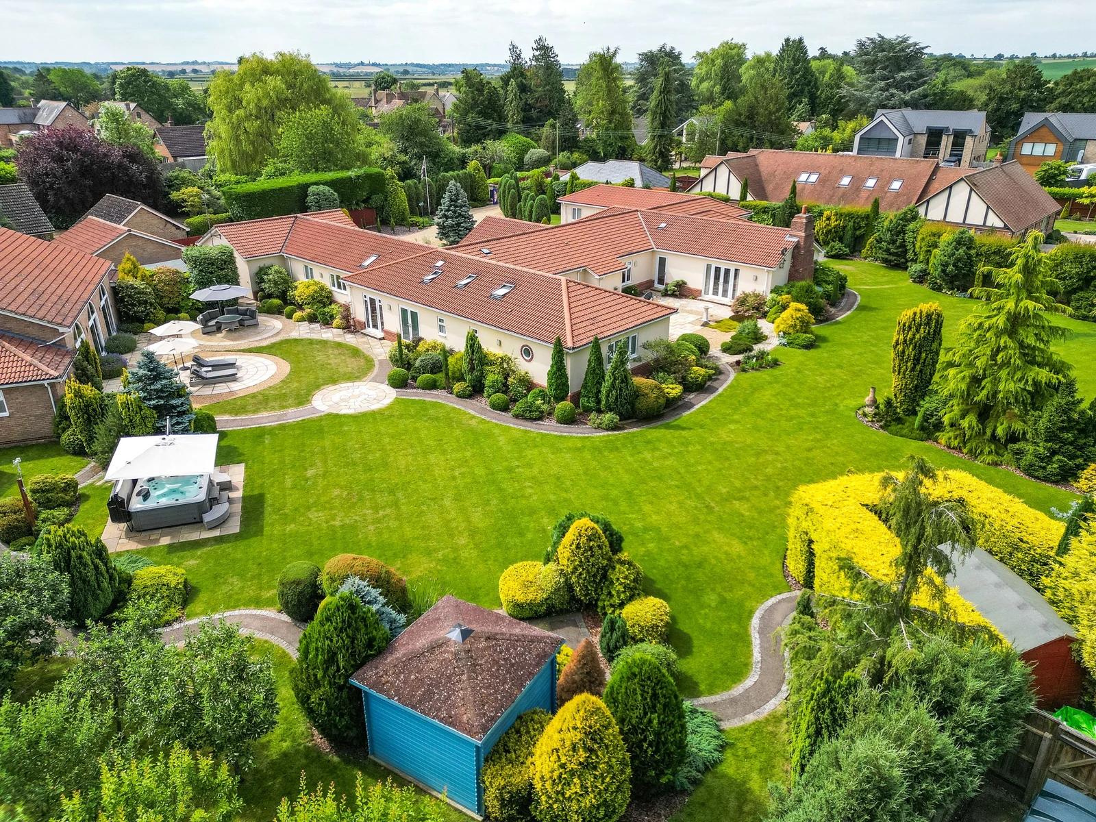 modern drone images high end homes cambs